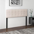 Giantex Linen Upholstered Headboard, Adjustable Width Button Tufted Headboard Only with Solid Wood Legs, Attach Frame, Modern Headboards for Queen Full Size Bed, Beige
