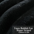 FUTEI Black Decorative Throw Pillow Covers 16x16 Inch Set of 2, Square Soft Faux Rabbit Fur Thick Striped Cushion Cover,Winter Home Decor for Couch Bed Living Room