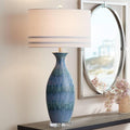 Possini Euro Design Annette Modern Style 3-Way Table Lamp with Table Top Dimmer 38" Tall Blue Drip Ceramic Off White Fabric Oval Shade Decor for Living Room Bedroom House Bedside Home