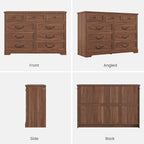 DICTAC Farmhouse 9 Drawers Dresser for Bedroom, Wide Dressers Chest of Drawers, Large Storage Closet Organizer with Natural Texture and Vintage Metal Handle, Wooden Dresser TV Stand for Living Room