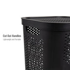 Mind Reader 60L Slim Laundry Hamper, Clothes Basket, Lid, Ventilated, Plastic, Set of 2, Black