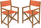 JONATHAN Y DRC1000C-SET2 Cukor Classic Vintage Outdoor Acacia Wood Folding Director Chair with Canvas Seat Classic, Vintage, Mid-Century, Modern, Traditional, Coastal, Orange/Teak Brown (Set of 2)