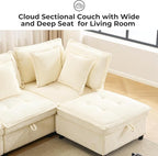 133" Modular Sectional Sofa, L-Shaped Corduroy Comfy Sectional Couches for Living Room, 3-Seater Cloud Couches with 1 Ottoman, Modern Deep Seat Sofa with Large Storage, Corduroy Beige