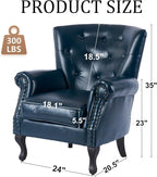 Modern Accent Chair Set of 2, Mid-Century PU Leather Armchair with Solid Wood Legs, Single Sofa Chair for Living Room, Bedroom, Leisure Room, or Reading Room(Navy)