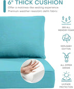 Luxury 22x24/22x25 6-Inch Outdoor Deep Seat Cushions Set of 6 - Comfortable Patio Zipper Chair Cushion for Wicker Dining Rocking Gilider Loveseat Couch Sectional Sofa - Turquoise