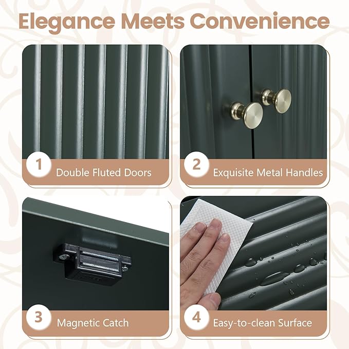 Tangkula Over The Toilet Storage Cabinet, Bathroom Space Saver with Fluted Doors Adjustable Shelf & Bottom Bar, Freestanding Above Toilet Storage Cabinet Organizer for Laundry, Restroom (Forest Green)