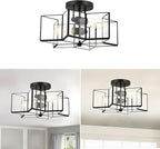 Bofea-Modern Black Semi Flush Mount Ceiling Light Star Ceiling Light Vintage Octagon Lights Fixture Black Flush Light Fixture for Bedroom 2-Lights Clear Glass Semi Flush Mount Chandelier for Hallway