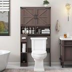 Vabches Over The Toilet Storage Cabinet, Farmhouse Storage Cabinet Over Toilet with Barn Doors & Toilet Paper Holder Stand，Home Space-Saving Toilet Rack, for Laundry, Bathroom, Restroom(Espresso).