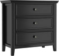 Farmhouse Black 3-Drawer Dresser for Bedroom - 31.5" Wide 3 Chest of Drawers Storage Organizer Cabinet as Nightstand or Bedside Dresser