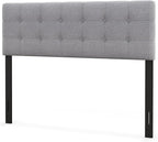 Giantex Linen Upholstered Headboard, Adjustable Width Button Tufted Headboard Only with Solid Wood Legs, Attach Frame, Rectangular Headboard for Queen Full Size Bed, Gray