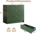 3-Piece Dresser Bedroom Set, 7 Drawer Dresser & 3 Drawer Nightstands with Gold Handles, Fluted Wood Chest of Drawers for Bedroom, Living Room, Entryway, Green