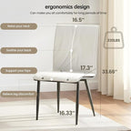 Dining Chair Set Of 2 White Kitchen Dining Room Chairs Comfortable Upholstered Faux Leather Chair Set Sturdy Metal Legs Comfy Back Armless Cushion Seat Non-slip Foot Pads For Restaurant Living Room