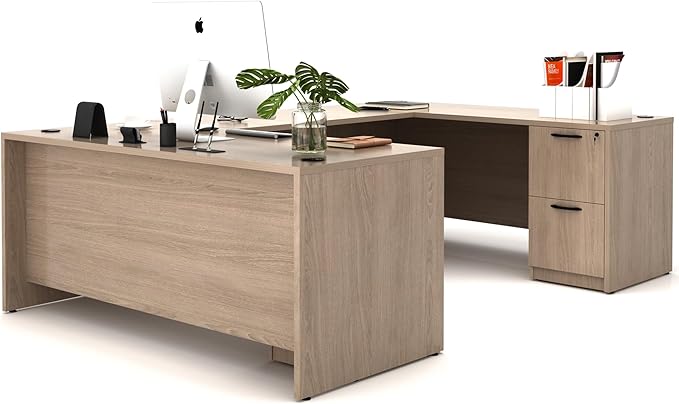 100.4" U-Shaped Executive Computer Desk with Lockable File Cabinets, Large Home Office or Business Workstation with Drawers, Cable Management (Lime)