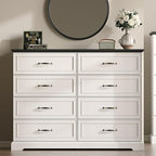 Farmhouse 8 Drawers Dresser for Bedroom, 54" Wide Modern Chest of Drawers with Deep Drawers & Bar Handles, Rustic Wood Dresser TV Stand, Wooden Closet Storage Organizer for Living Room, Hallway, White