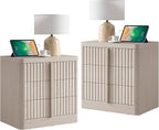 23.6" Nightstand Set of 2 with Charging Station, Side Table with 3 Large Storage Drawers, Mid Century Modern Night Stand with Solid Wood Handle, Bedside End Table for Bedroom, Living Room