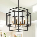 WJShome High Ceiling Foyer Chandelier: 4-Light Farmhouse Lantern Chandeliers for Entryway Industrial Large Pendant Light Fixtures for Entry Staircase Hallway Dining Room Kitchen Island, Black & Gold
