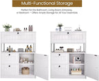 Bathroom Cabinet, Modern Bathroom Floor Storage Cabinet Organizer with 3 Drawers and Adjustable Shelves, Home Furniture for Multifunction in Living Room, Hallway, Kitchen, White