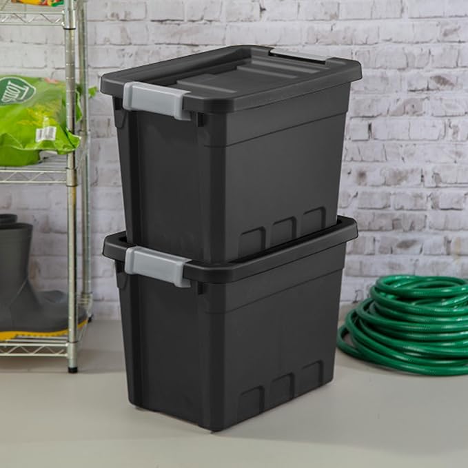 Sterilite 18-Pack Plastic Storage Bins with Lids, Stackable Containers, 7.5 Gallon, Black