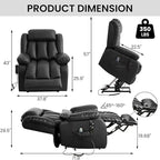 TEKAMON Power Lift Recliner Chair for Elderly with Heat & Massage, Dual Motor Breathable Leather Recliner, Lay Flat Sleeping Chairs with Infinite Position, RemoteControl (Black, Extended)