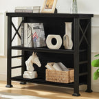 HOMBAZAAR Book Shelf,3 Tier Small Bookshelf with Metal Frame and Backboard,Black Deep Bookcase with Engineered Wood Shelves,Short Shelf Bookcase for Living Room,Bedroom and Office