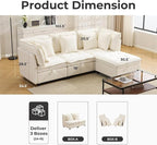 103" Modular Sectional Sofa, L-Shaped Corduroy Comfy Sectional Couches for Living Room, 3-Seater Cloud Couches with 1 Ottoman, Modern Deep Seat Sofa with Large Storage, Beige