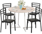 VECELO 35” Round Dining Table Set with 4 Cushioned Padded Chairs for Kitchen, Breakfast Nook, or Living Room, Wood-Grain Tabletop & Heavy-Duty Steel Frame, Easy Assembly, Natural Wood