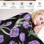 Purple Tulip Blanket Flower Gifts for Girls Women Tulip Floral Throw Blanket for Kids Adults Soft Warm Cozy Fleece Blanket for Couch Sofa Bed 50"x60"