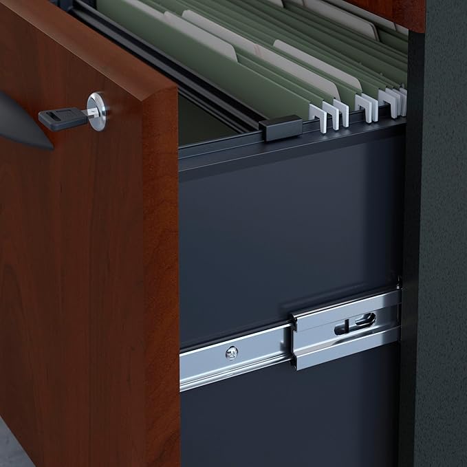 Bush Business Furniture Series A 48W Corner Desk with 36W Return and Mobile File Cabinet in Hansen Cherry and Galaxy