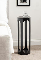 Kate and Laurel Dahl Modern Wooden Round Drink Table; 8 x 23; Black; Transitional Circle Wood Accent Pedestal Table for Living Room Plant Stand or Small Bedroom Nightstand