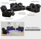 Power Recliner with LED, Black Leather Reclining Chair for Living Room, Muti-Functional Recliner with Storage Armrest/USB Ports for Living Room/Bedroom/Office