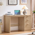 48" Modern Fluted Executive Desk with Storage Cabinet, Natural Wood Home Office Desk with File Drawer & Metal Handles, Large Computer Writing Table for Office,Study, Living Room, Bedroom