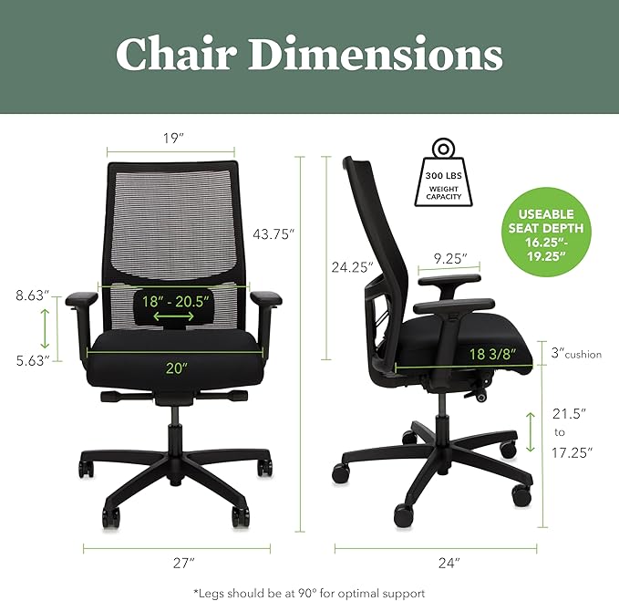 HON Ignition 2.0 Mid Back Task Chair, Spectrum Mesh, Advanced Synchro-Tilt Control, Office Chair with Lumbar Support, Height and Width Adjustable Arms, Black Frame, Salamander
