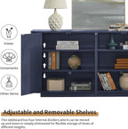LKTART 64" Buffet Cabinet with Storage, Modern Fluted Accent Sideboard Media Console Credenza with Adjustable Shelves Pressed Spring for Kitchen Living Room,31.5" H (Blue)