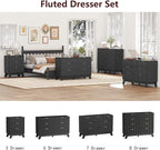 Fluted Black Dresser for Bedroom,9 Drawer Dresser for Closet,57" Wide Storage Cabinet and Chest of Drawers with Gold Handle,TV Stand,Storage Organizer for Living Room,Hallway,Entryway