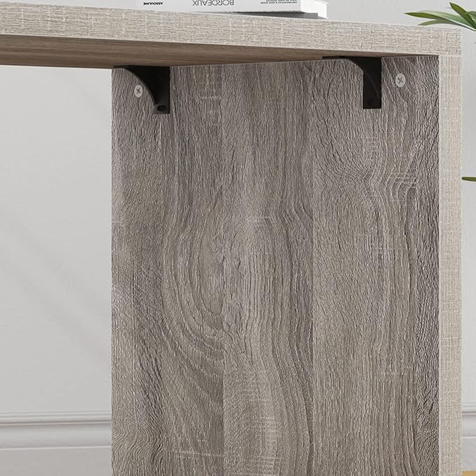 HSH Gray L Shaped Corner Desk with Storage Shelves, Reversible L Shape Computer Desk with Storage Cabinet, Adjustable Corner Home Office Desk for PC Executive Writing Study Work, Light Grey, 55 Inch