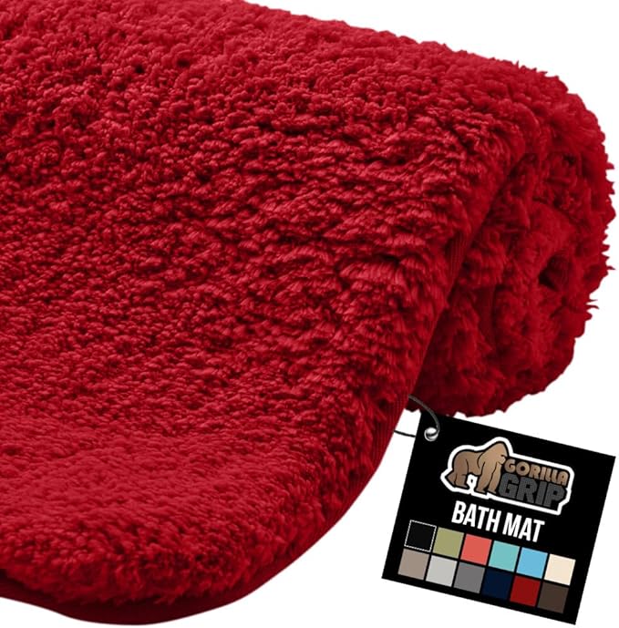 GORILLA GRIP Bathroom Rugs, Ultra Soft Absorbent Mat, Thick Plush Bath Rug, Machine Washable, Microfiber Quick Dry, Mats for Shower, Bathtub and Floor, Home Decor Accessories, 24x17, Red