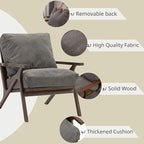 Wahson Mid Century Arm Chair and Ottoman Set, Upholstered Accent Armchair with Wood Frame and Canvas Cushions, Leisure Slipper Chair for Living Room/Bedroom, Grey
