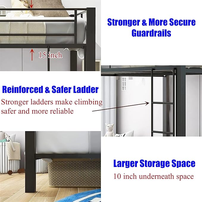 Higher Quality & Stronger Metal Queen Over Queen Bunk Bed, Thickened Heavy Duty More Stable Safer Black Steel Bunkbed Bunk Queen Bed (Easier to Assemble) (Queen Over Queen-1)