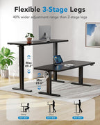 HUANUO 60x30 Inch 3-Stage Legs Electric Standing Desk, Large Height Adjustable Office Desk with Brushless Motor, Stand Up Desk with 4 Memory Presets & 2 Hooks, Computer Desk for Home Office, Black