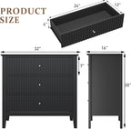 RoyalCraft Black Fluted 3 Drawer Dresser, 32 inch Wide Dresser Nightstand for Bedroom, Modern Wood Chest of Drawers, Large Painted Nightstand with 3 Drawers for Closet, Hallway, Entryway