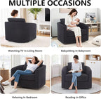 MINCETA Oversized Accent Chair for Living Room, 360° Swivel Barrel Chair with High Density Foam, Modern Glider Chair with Performance Fabric Upholstered Armchair for Apartment, Bedroom Black