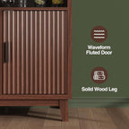 Fluted Buffet Cabinet with Storage, Modern Coffee Bar Cabinet with Outlet, Wine Rack, Cup Holder, Multi-Functional Accent Liquor Cabinet for Living Room, Entryway, Kitchen, Walnut
