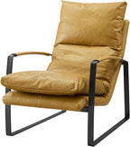 Art Leon Leather Accent Chair- Mid Century Modern Living Room Chair Leather Armchair Leather Lounge Chair with Black Metal Frame (Light Brown)