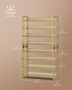 SONGMICS Shoe Rack, 8-Tier Shoe Organizer, Metal Rack for Garage, Set of 2, 4-Tier Stackable Shelf, with Adjustable Flat or Angled Shelves, 32-40 Pairs, Pale Gold ULMR08A02