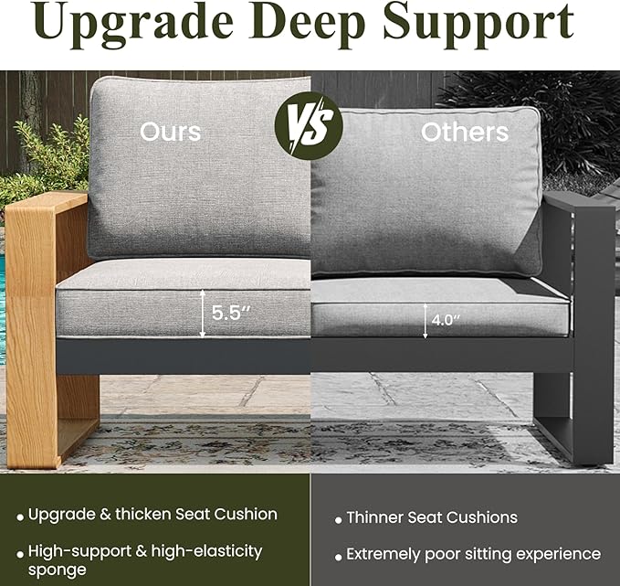 LayinSun 4 Pieces Aluminum Patio Furniture Set with Coffee Table, Oversized Seat with Hight Back, Outdoor Conversation Sets for Porch, Balcony, Deck
