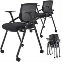 16 Pack Stackable Conference Room Chairs with Paddle Folding Office Chair Foldable Desk Chair Mesh Back and Arms for Conference Meeting Guest Reception Home Office Training Room Chair Black