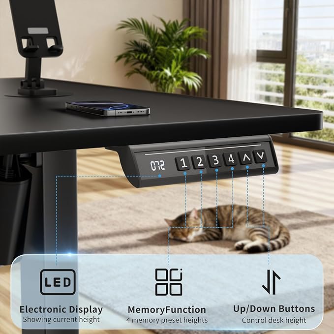 Shahoo 45.2 Inch Standing Desk, Electric Height Adjustable Computer Desks with Hook and Cable Hole, Black
