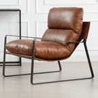 LukeAlon Modern PU Leather Accent Armchairs Set of 2, Upholstered Lounge Chair with Brass Metal Frame Thickened Cushion Single Sofa Chair Leisure Chair with Lychee Grain for Bedroom Living Room, Brown