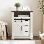 Bathroom Floor Cabinet, Farmhouse Storage Cabinet with Sliding Barn Door, Small Storage Cabinet with Drawer for Bathroom, Kitchen, Living Room, Rustic Style (Antique White)