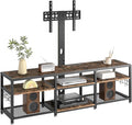 VECELO 71" TV Stand with Mount and Power Outlets, Entertainment Center with Open Storage Shelves, Height Adjustable Mount up to 80”, Wooden Table and Metal Frame for Living Room, Rustic Brown